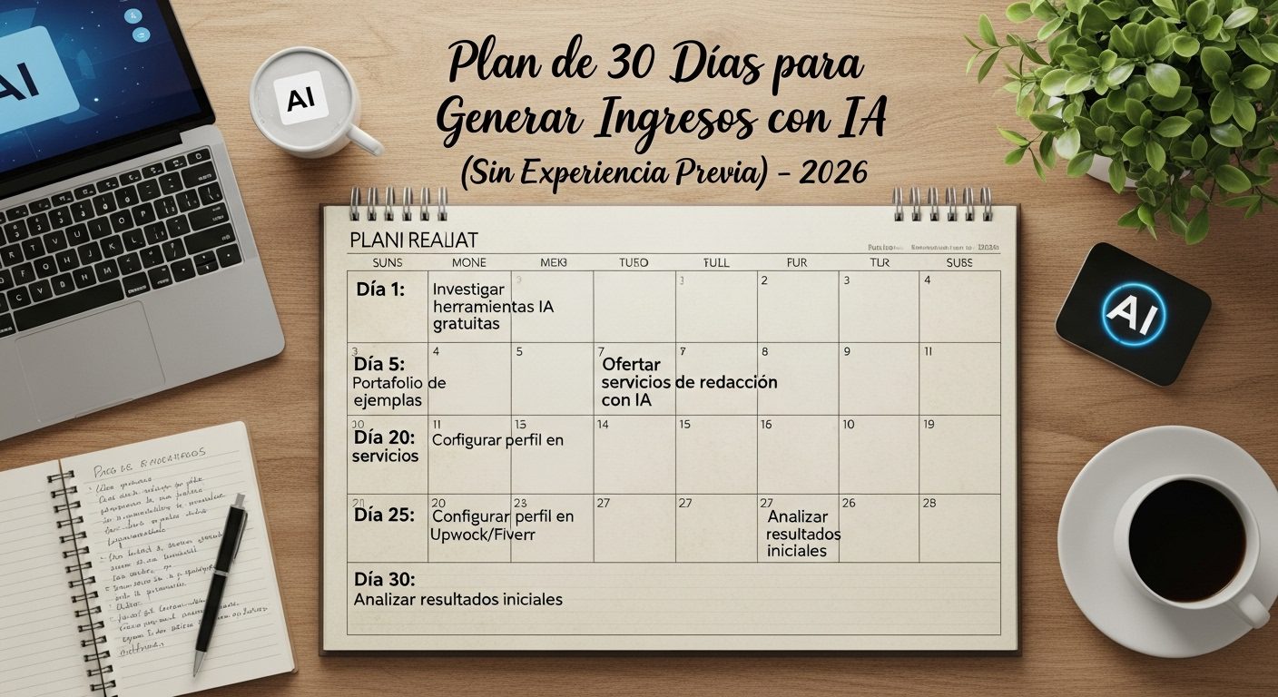 Plan realista de 30 días para generar ingresos con IA en 2026 (sin experiencia previa)
